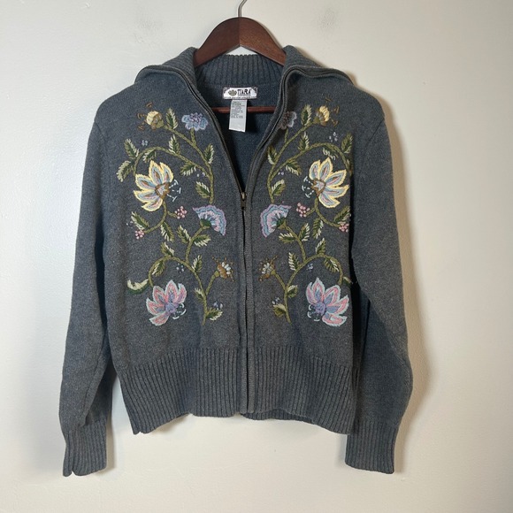 Tiara International Sweaters - Tiara International Womens Embroidered Floral Zip Up Sweater Jacket‎ Size Large